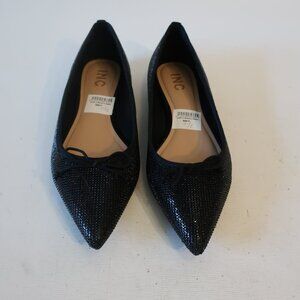 INC International Concepts Black Pointed Toe Sparkle Flats with Bow